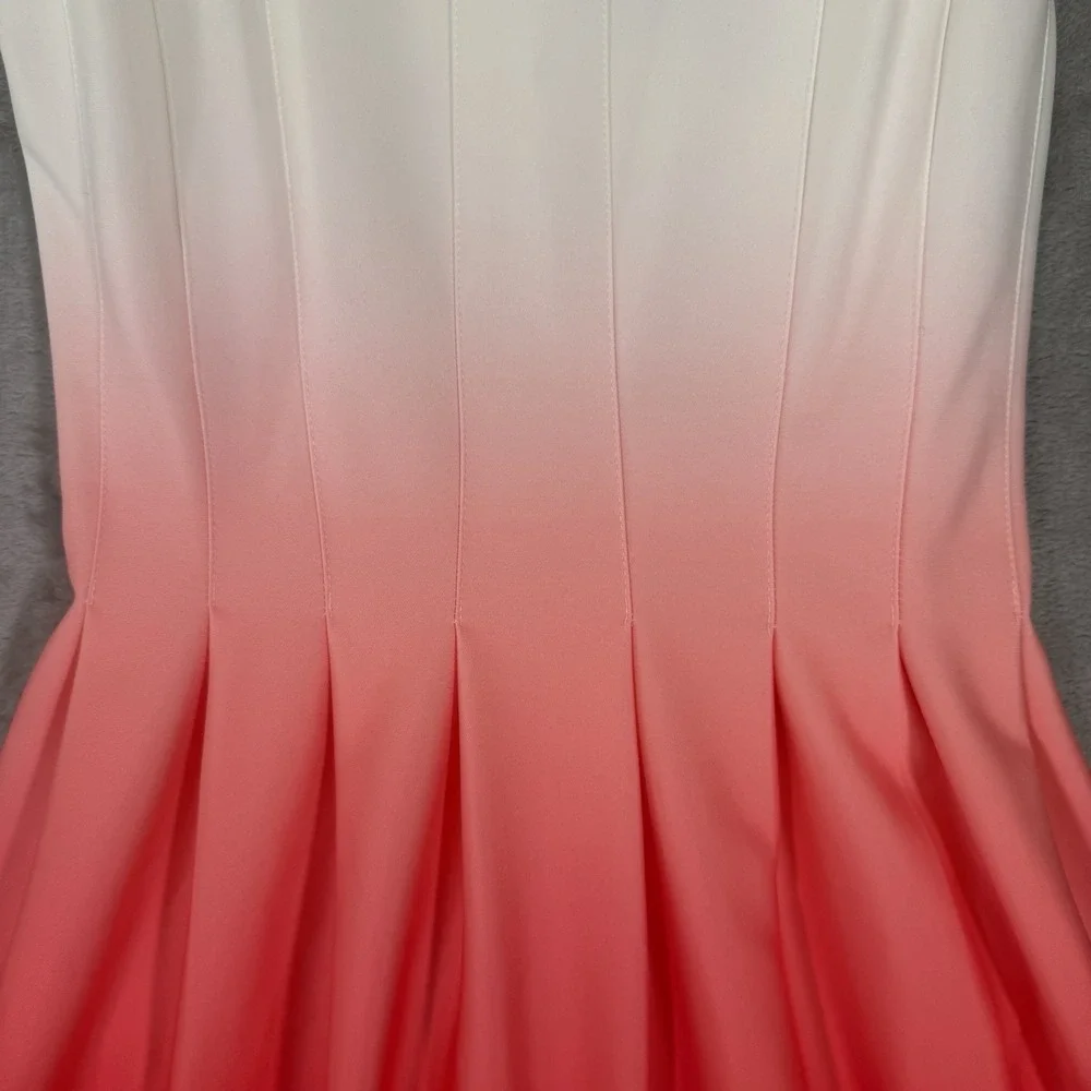 Calvin Klein White Coral Ombre Fit and Flare Dress Sleeveless Mini Pockets Sz 2 - Picture 2 of 7